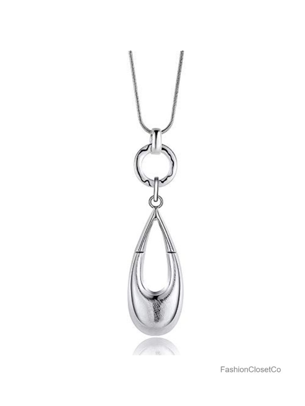 Long Waterdrop Pendant Necklace Bohemian Silver Plated Chain with Gift Box